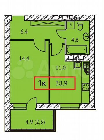 1-к. квартира, 38,9 м², 6/9 эт.