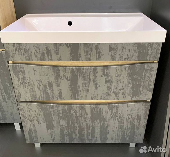 Тумба с раковиной напольная, графит бетон