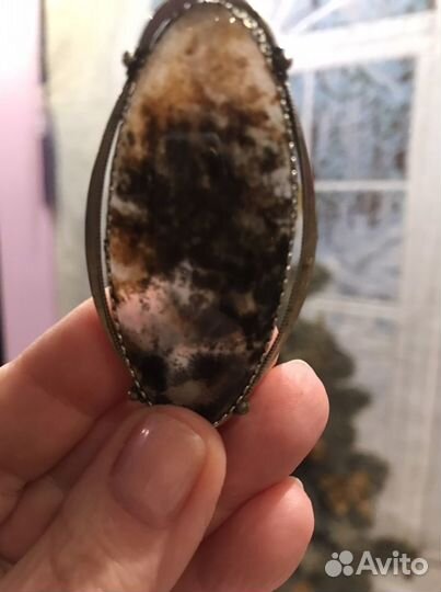 Винтажная брошь, пейзажная яшма