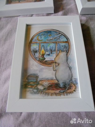 Панно Муми-тролли 13х18 белая рамка со стеклом