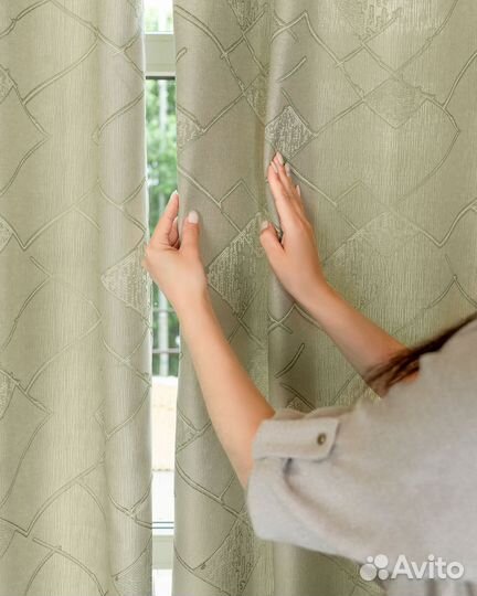 Комплект Шторы и Тюль Иззи Фисташка+Вуаль