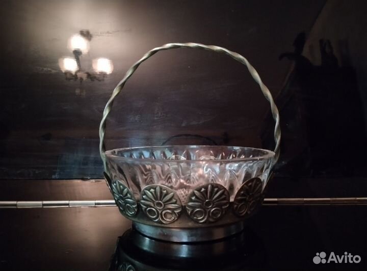 Конфетница из хрусталя и мельхиора СССР