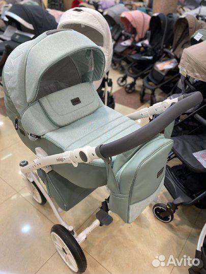 Коляска porto 2в1 (Indigo)(шалфей кожа+шалфей лён)