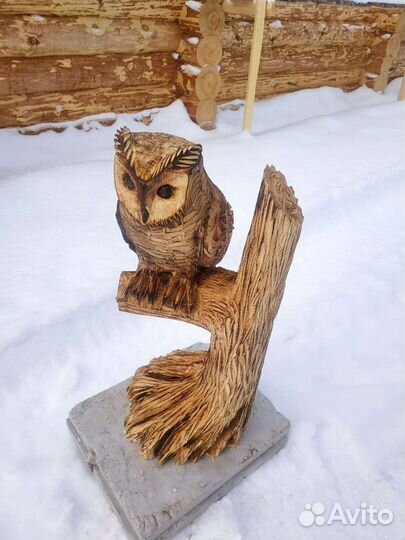 Деревянная скульптура сова орёл белка