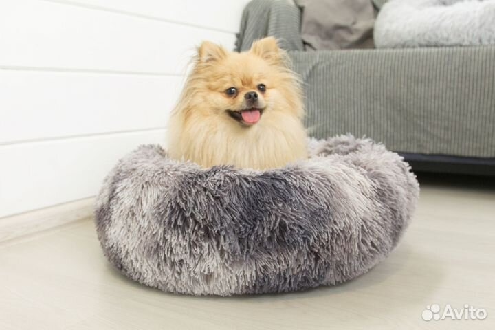 Мягкая круглая лежанка для собак и кошек