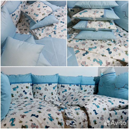 Бортики, подушечки новые в детскую кроватку