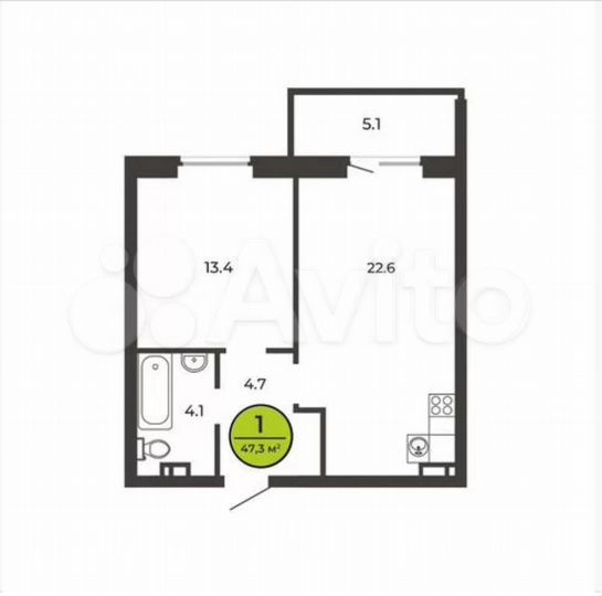 1-к. квартира, 47,3 м², 6/7 эт.