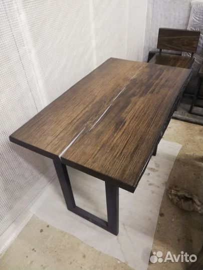 Стол со стульями в стило лофт из мореного дуба