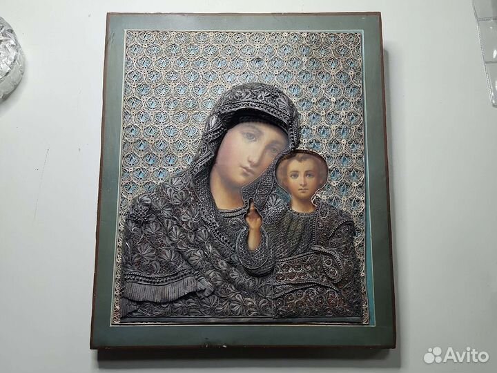 Казанская божья матерь. Серебро/скань