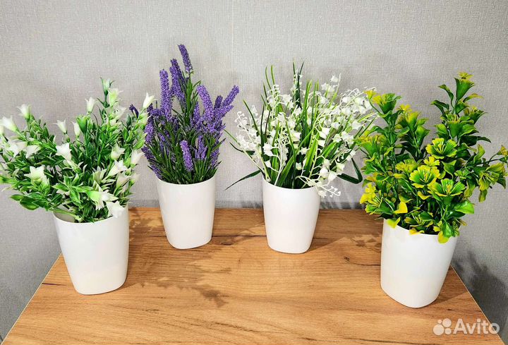 Искусственные цветы растения в горшках для декора