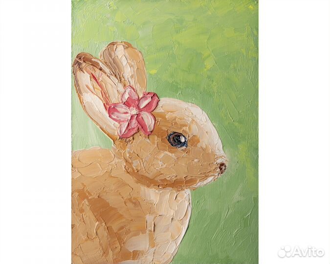 Картина оригинал пасхальный кролик с цветочком