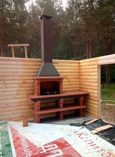 Печь барбекю комплекс из кирпича с мангалом и танд
