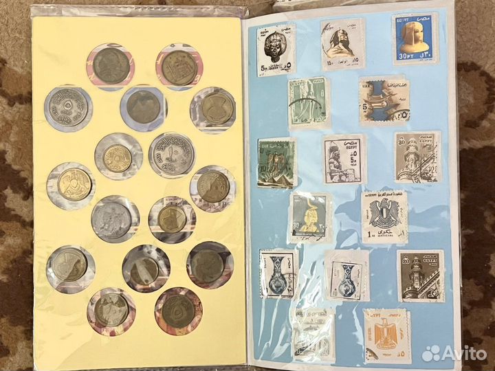 Настоящие марки и монеты Египет