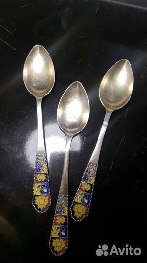 Серебряные ложки с эмалью СССР