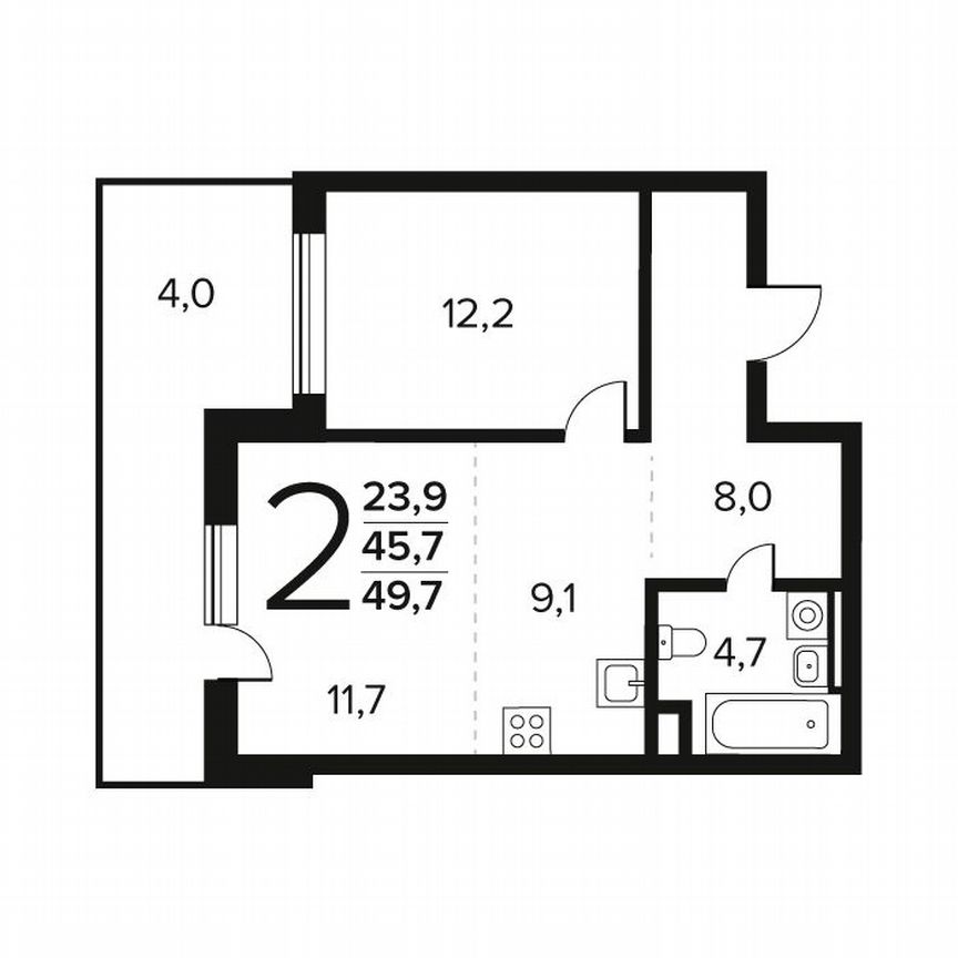 2-к. квартира, 49,7 м², 1/11 эт.