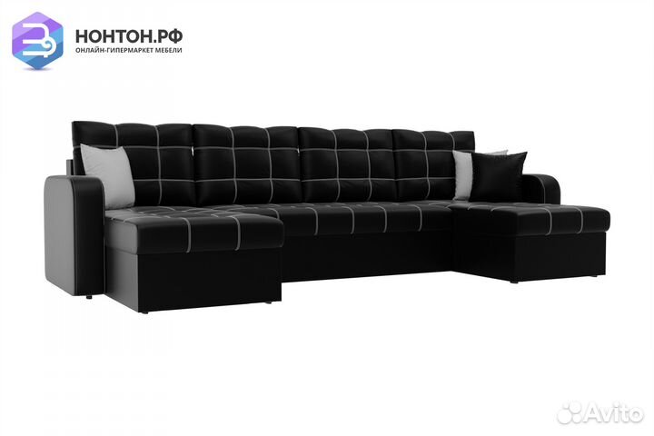 Диван п-образный дельфин Ливерпуль экокожа черная