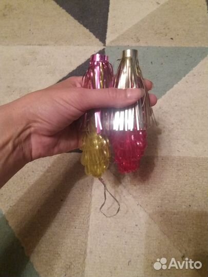 Редкая ёлочная игрушка СССР Фонарик стекло+мишура