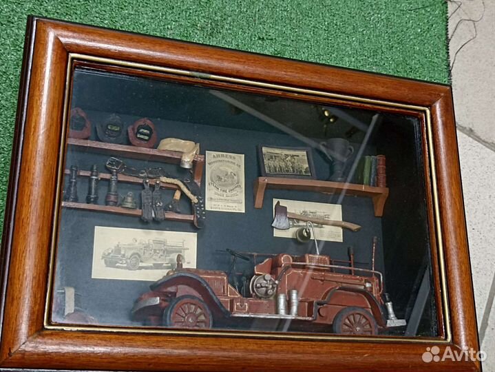 Картина диорама.пожарная машина.винтаж