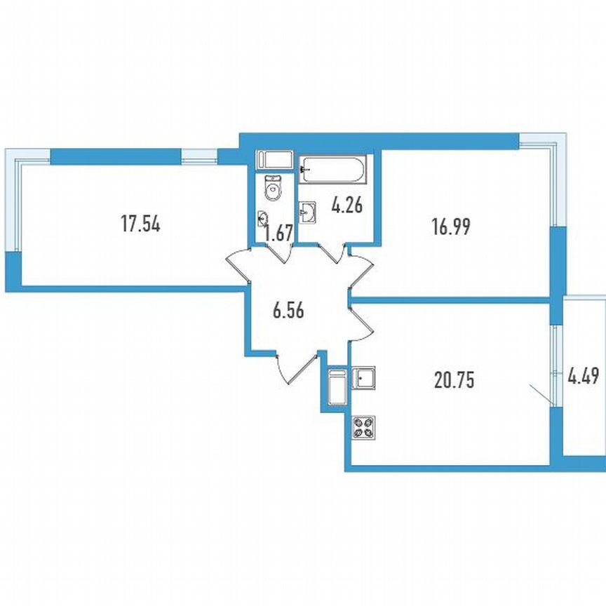 2-к. квартира, 70 м², 7/13 эт.