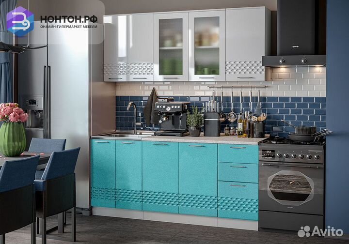 Кухня Волна 1.8 м белый глянец / бирюза