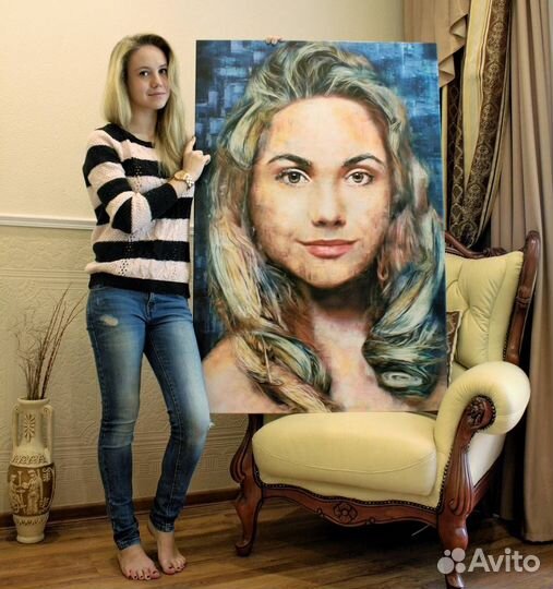 Портрет по фото на холсте