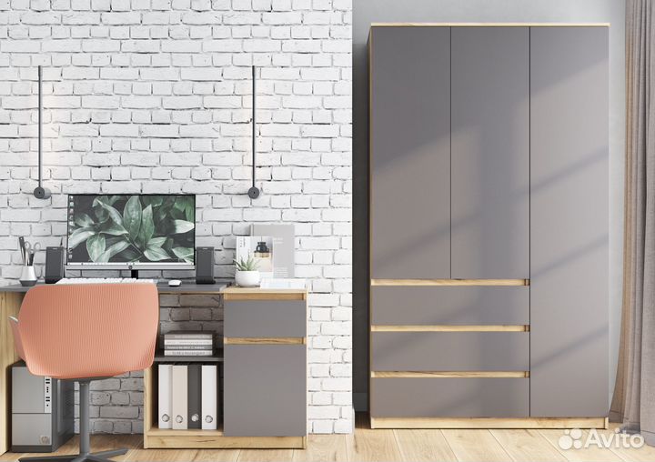 Шкаф со штангой и полками Серый графит