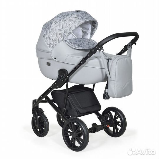 Коляска 2в1 Indigo MIO св.серая кожа+серый узор