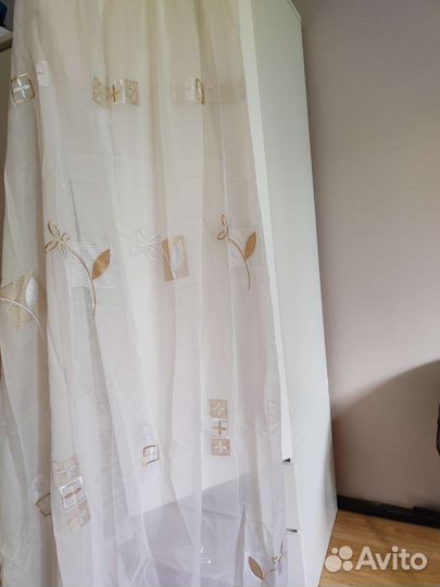 Тюль белая прозрачная с вышивкой