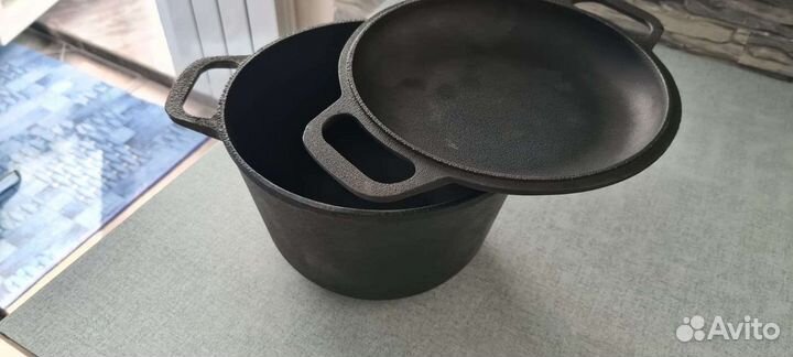 Казан чугунный с крышкой сковородой 3 литра