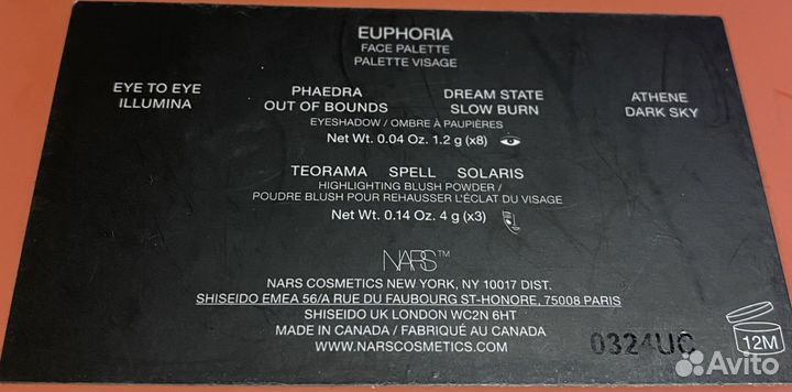 Nars палетка для лица euphoria face palette