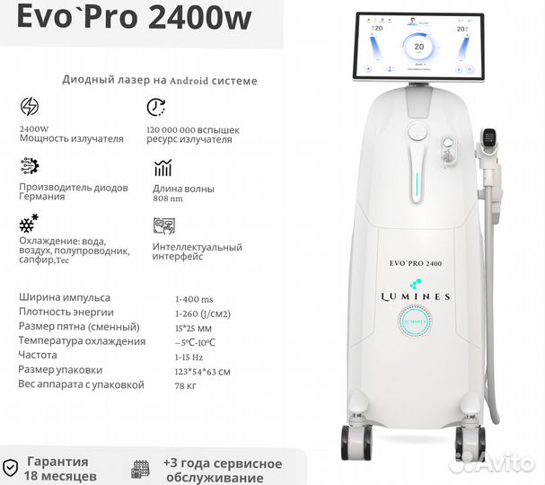 Диодный лазер для эпиляции люминес EvoPro 2400в