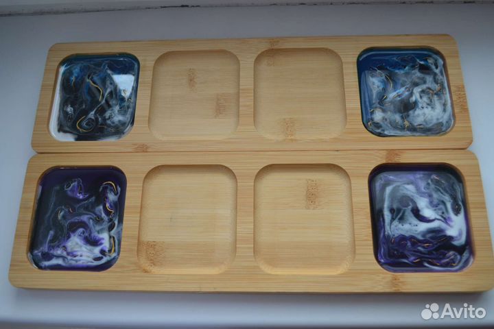 Блюдо, менажница с эпоксидной смолой