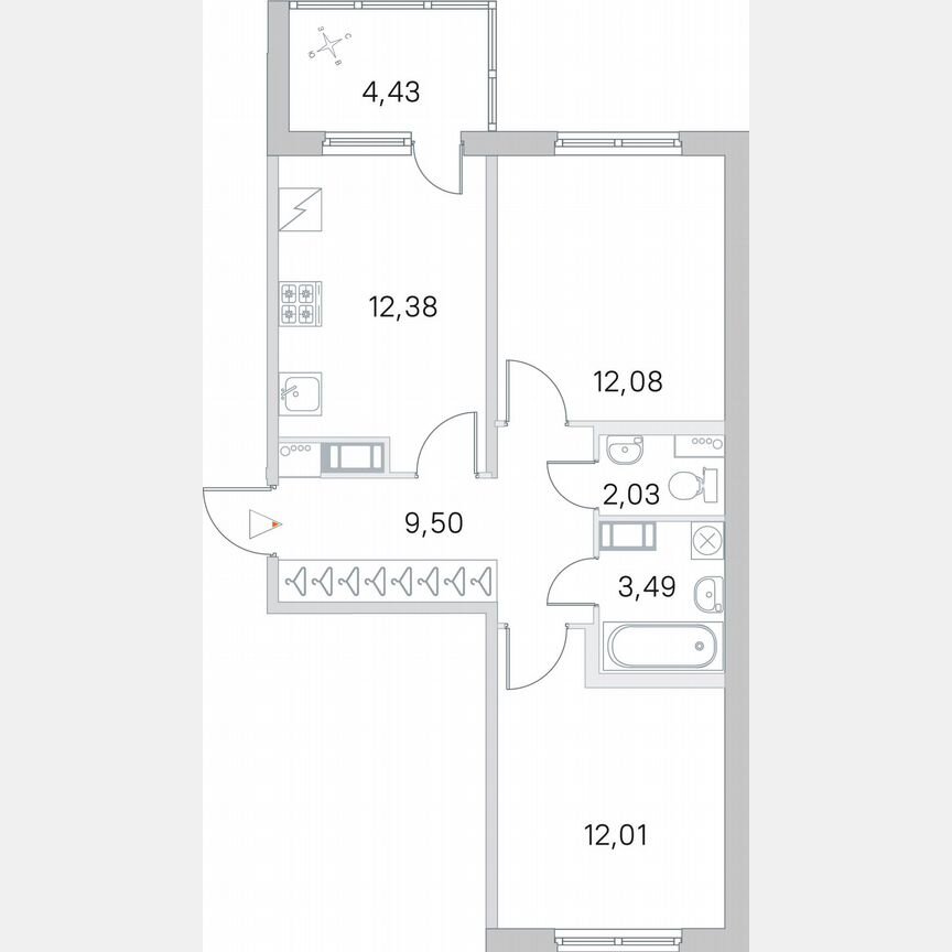 2-к. квартира, 53,7 м², 4/5 эт.