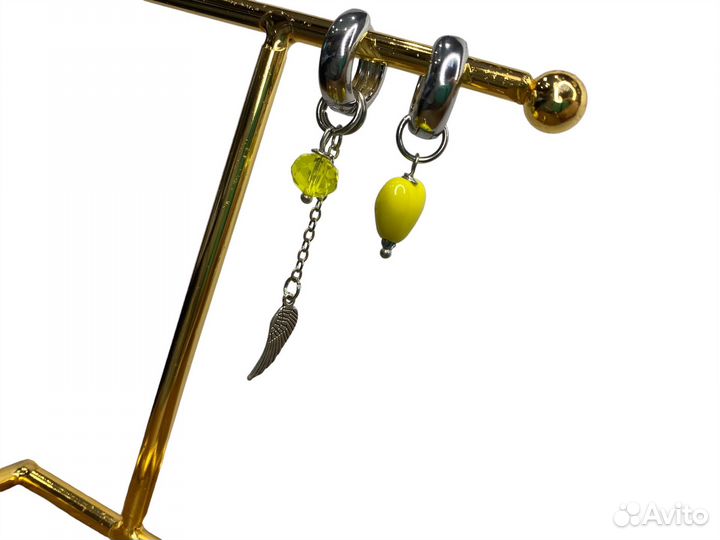 Серьги трансформеры моно серьга желтые серьги