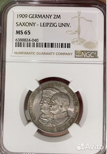 2 Марки 1909г Университет Лейпциг, NGC мs65