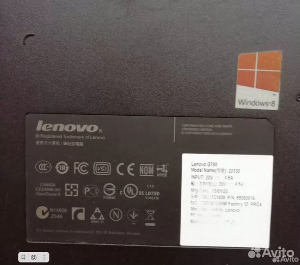 Ноутбук lenovo G780