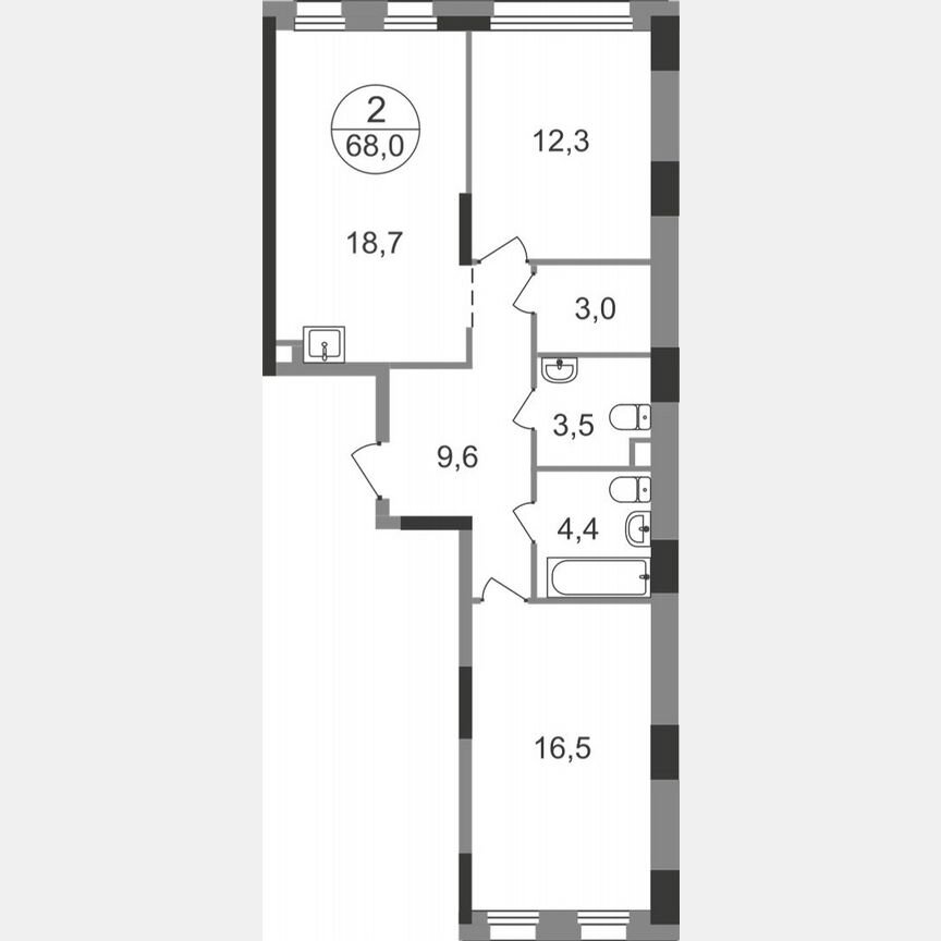 2-к. квартира, 68 м², 1/17 эт.