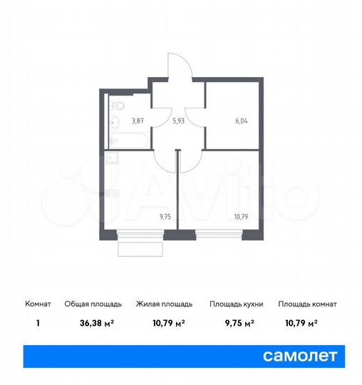 1-к. квартира, 36,4 м², 9/9 эт.