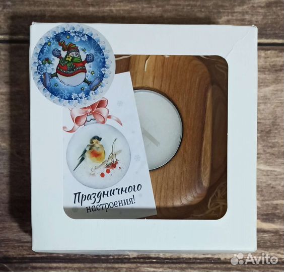 Подсвечник из дерева в подарочной упаковке