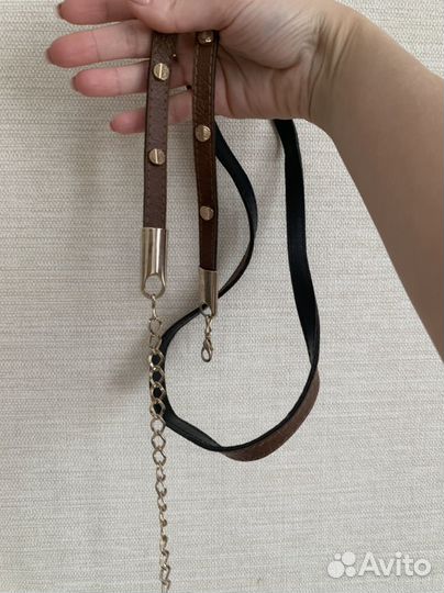 Ремень пояс коричневый с цепочкой цепью