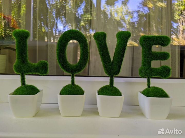 Декоративные буквы, надпись, растения