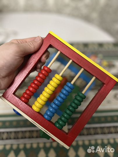 Деревянный бизикуб счеты часы серпантинка