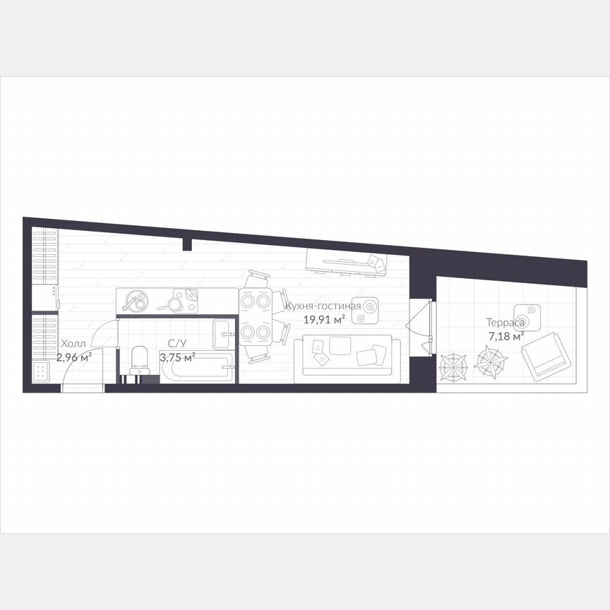 Квартира-студия, 28,6 м², 1/3 эт.
