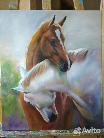 Картина маслом на холсте с лошадьми 