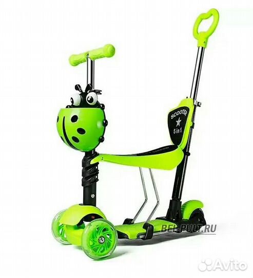 Самокат 3-х колесный 5 в 1 с корзиной Божья коровк