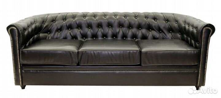 Черный трехместный диван из кожи Karo black 3S