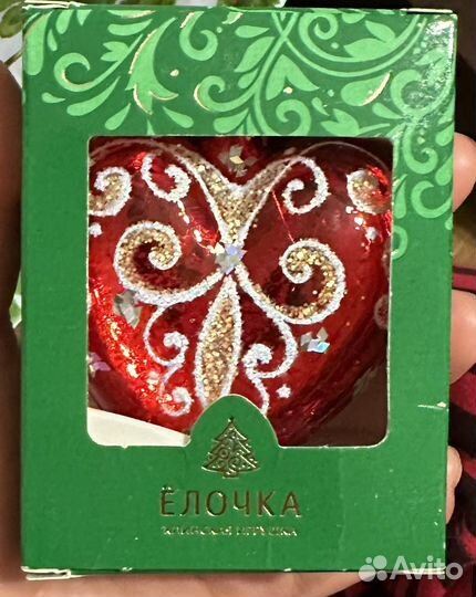 Елочное украшение 65мм стекло Сердечко