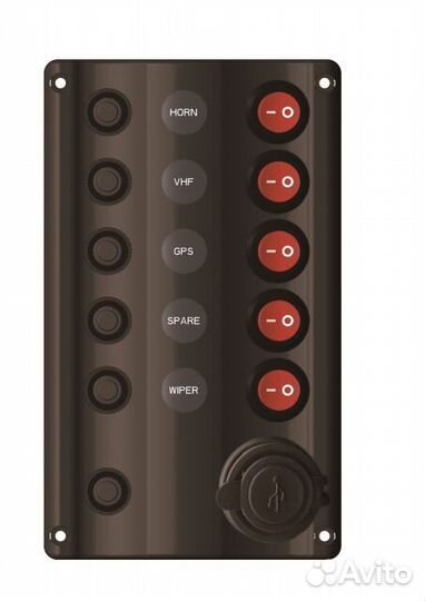 Панель бортового питания 5 переключателей, USB зар