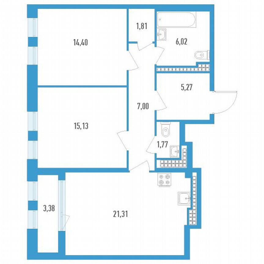 2-к. квартира, 74 м², 20/23 эт.