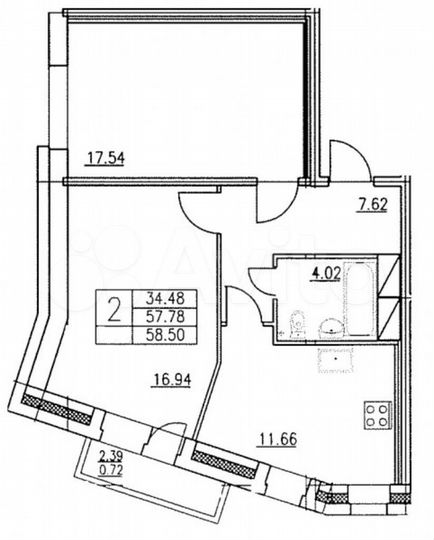 2-к. квартира, 58,2 м², 16/22 эт.